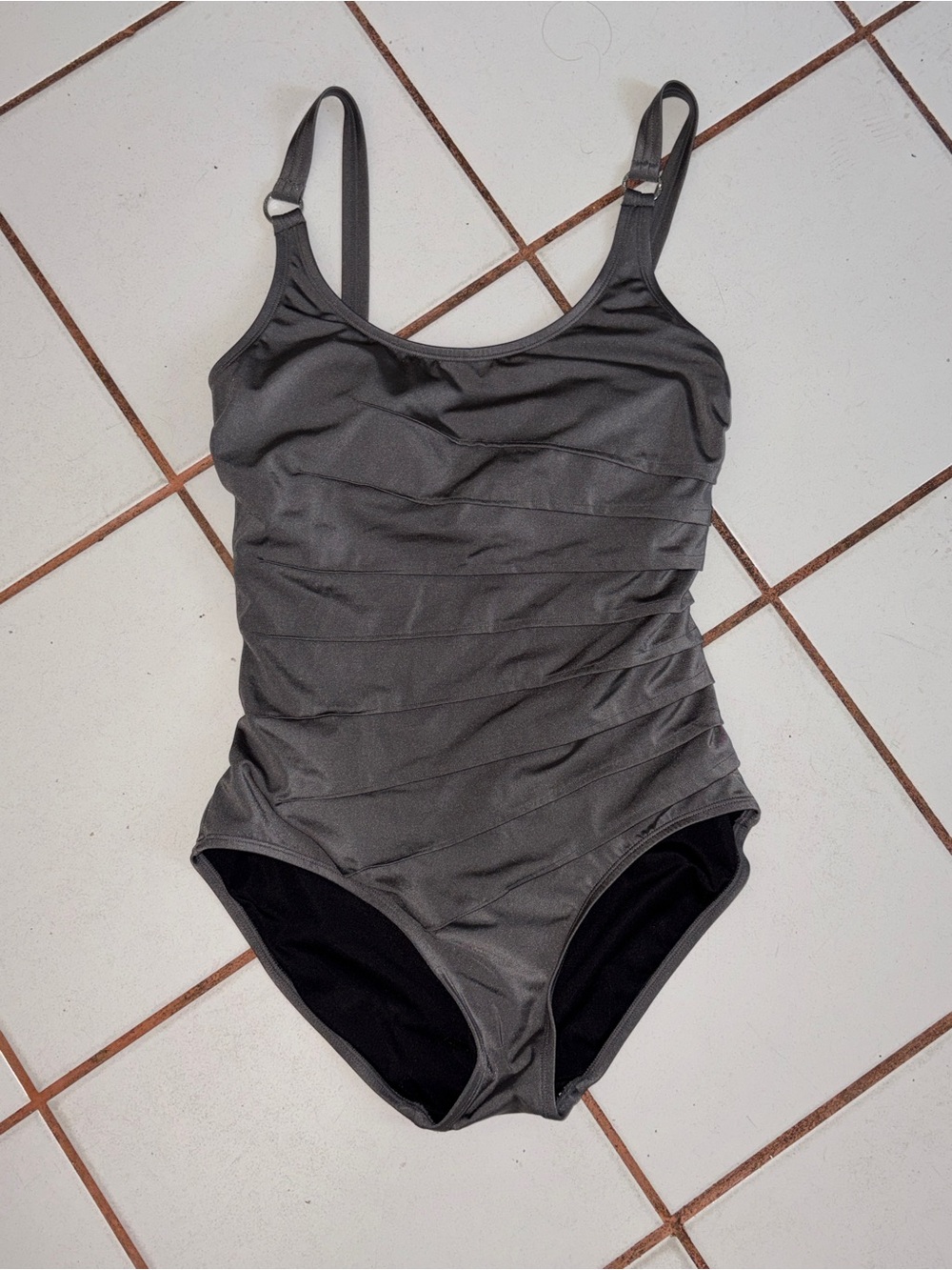 Calvin Klein Charcoal Gray One-Piece Swimsuit with Ruching